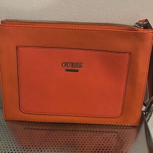 Guess Orange Crossbody Bag with Leather Finish and Silver Zipper